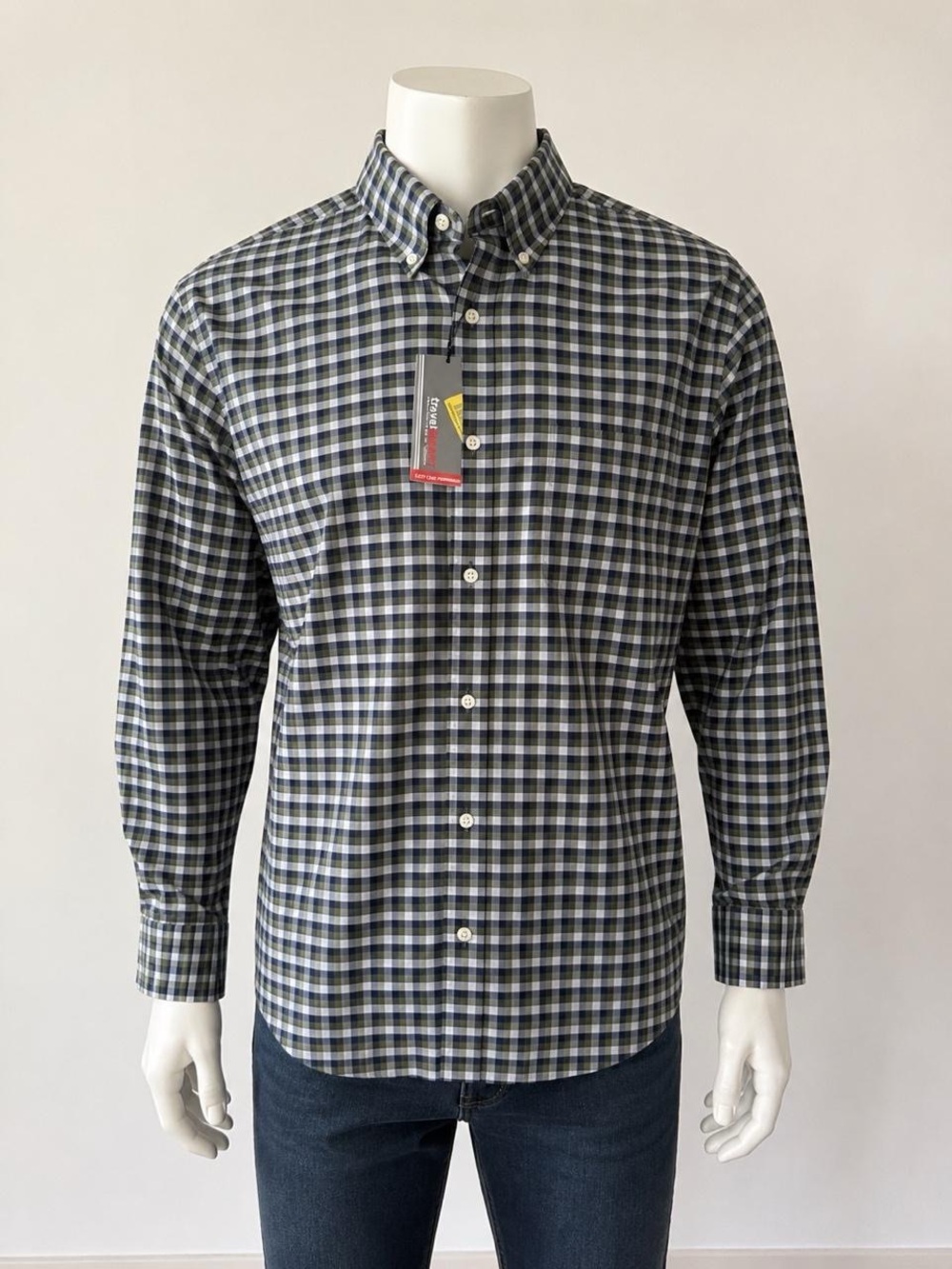 NWT men’s Navy and Gray Check Button-Down Shirt